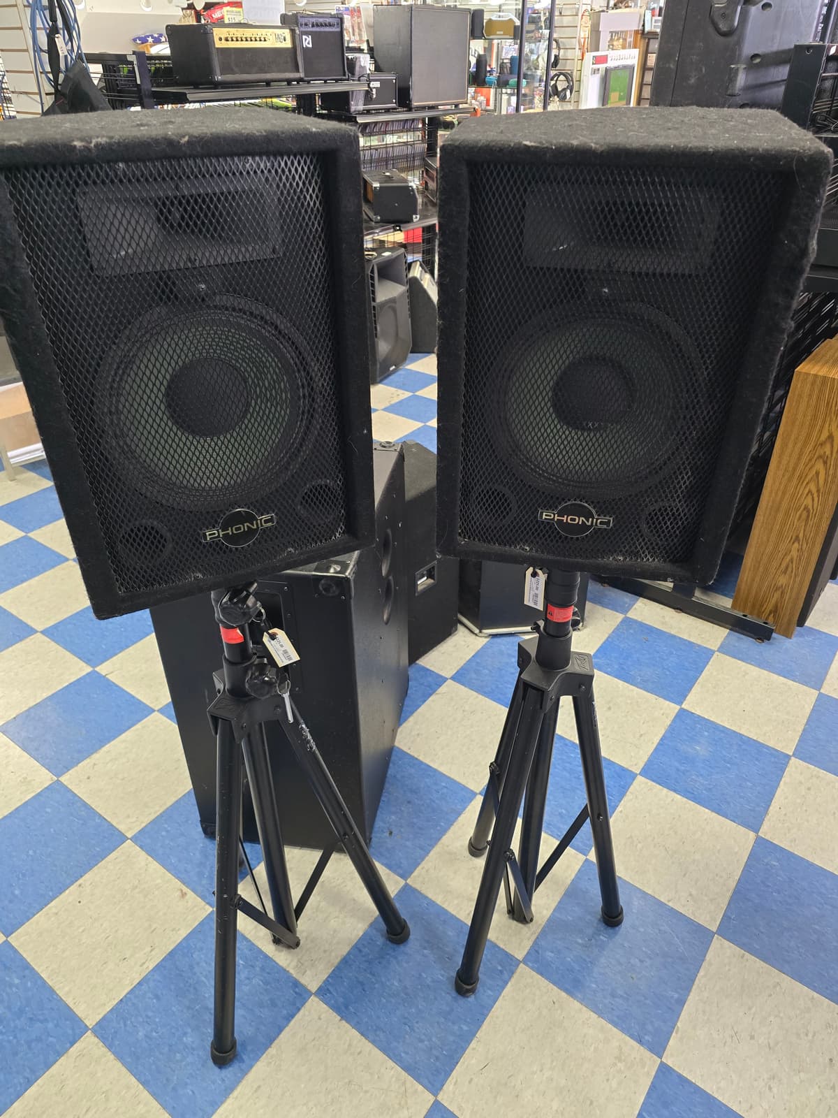 Phonic PA Speakers Pair w/ Stands - Professional Sound System